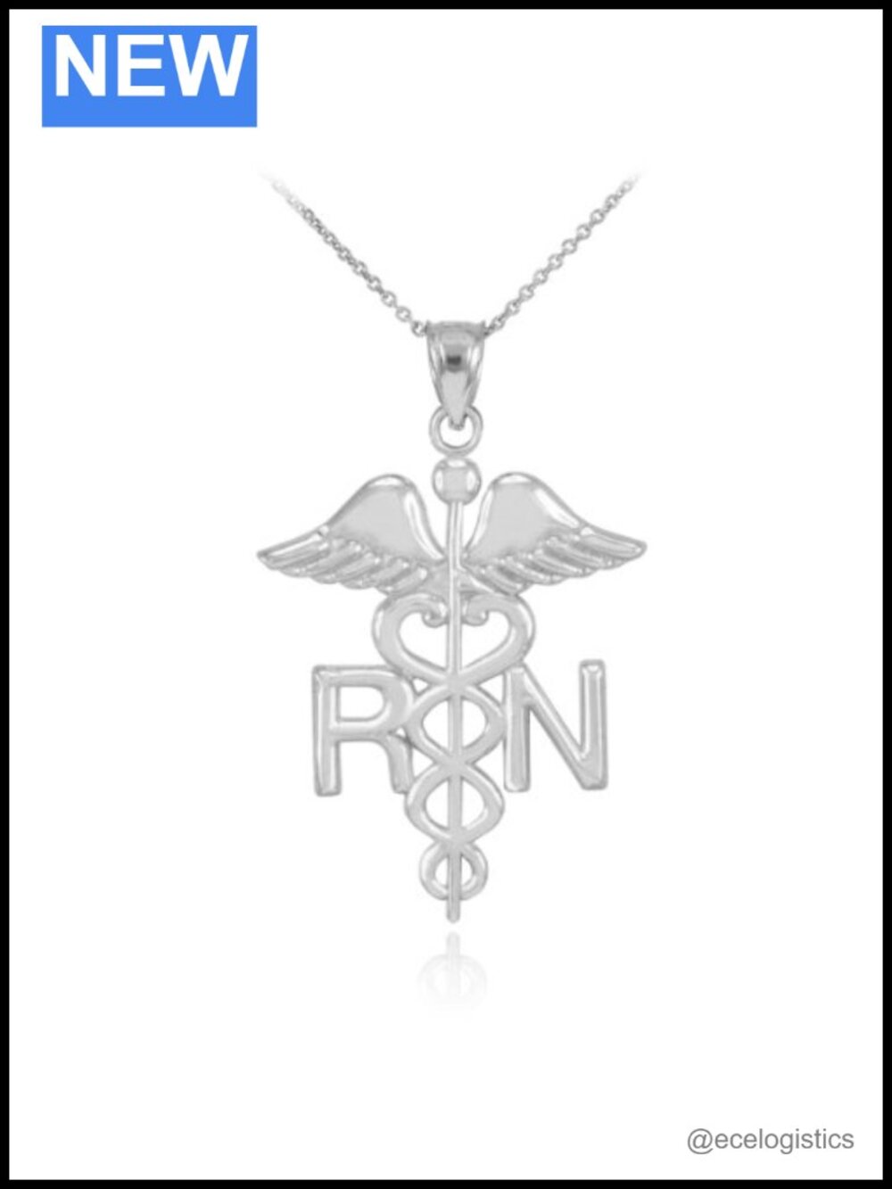 925 Sterling Silver Caduceus RN Charm Registered Nurse Necklace